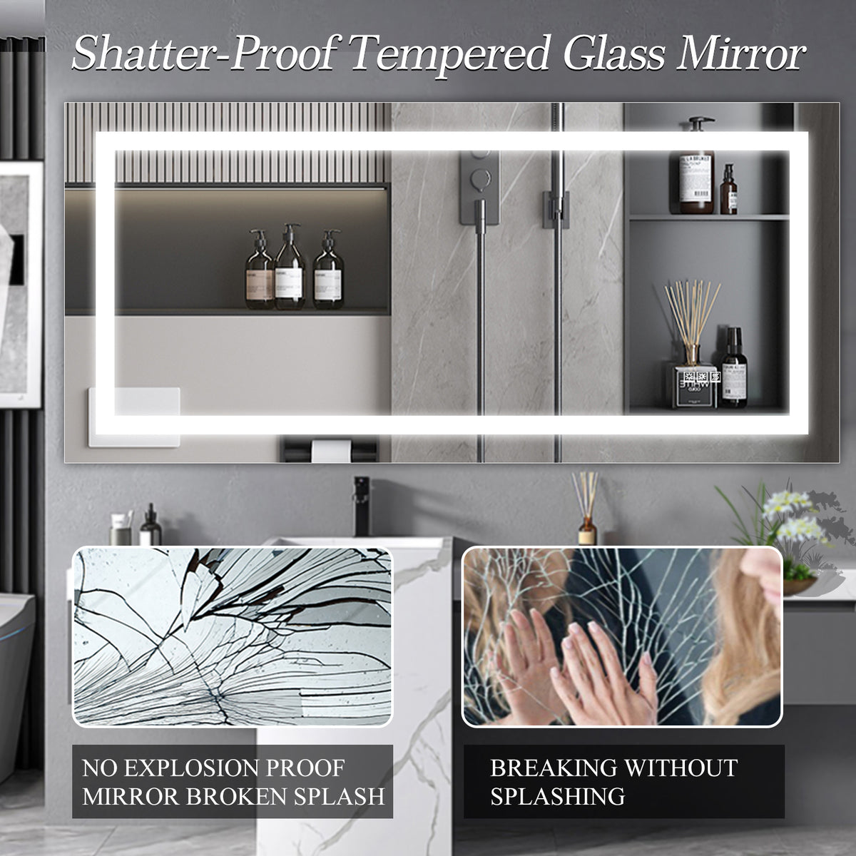 LED Bathroom Mirror 72×36 Anti-Fog