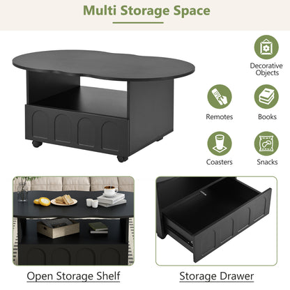 Cream Coffee Table with Storage Drawers – Black