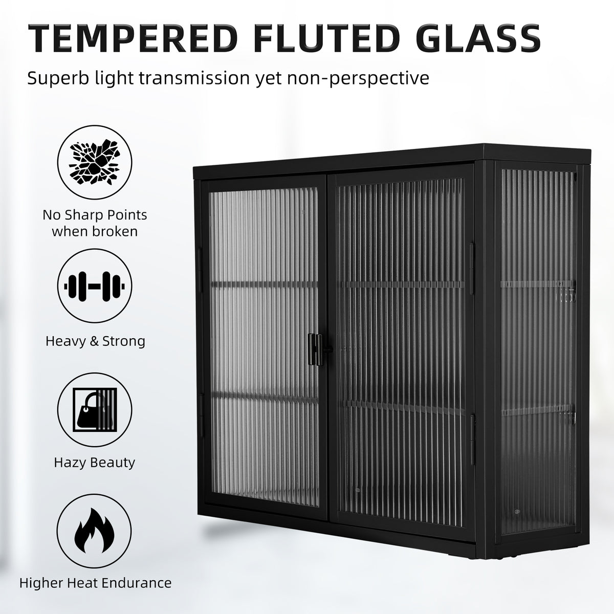 Retro Double Glass Wall Cabinet with Detachable Shelves White