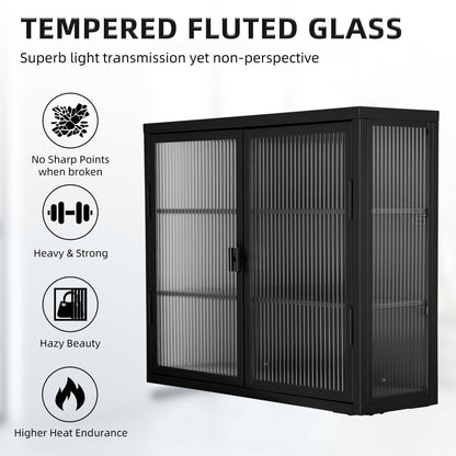 Retro Double Glass Wall Cabinet with Detachable Shelves White