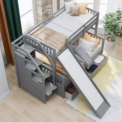 Full Bunk Bed with Drawers Gray