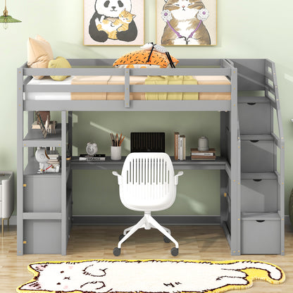 Twin Loft Bed with Storage Gray