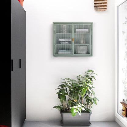 Retro Double Glass Wall Cabinet with Detachable Shelves Brown