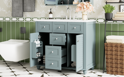 36-Inch Blue Bathroom Vanity with Resin Sink and Drawers