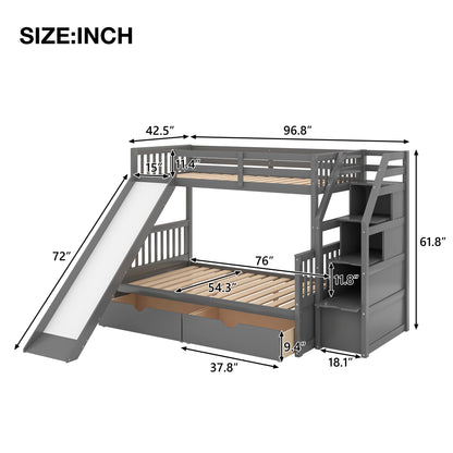 Full Bunk Bed with Drawers Gray