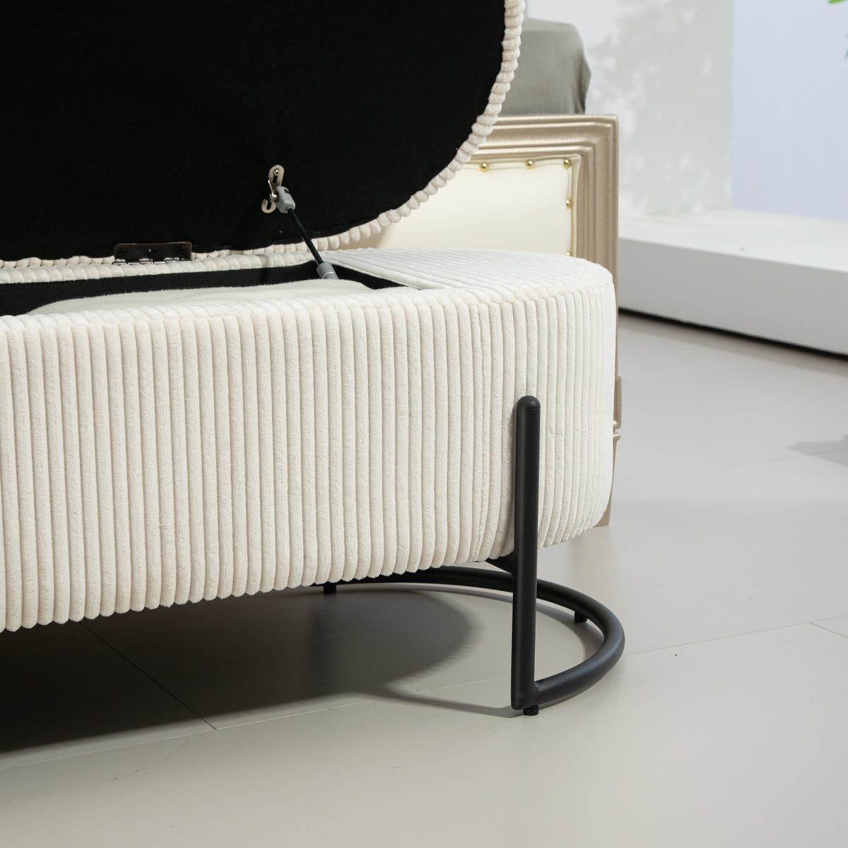Storage Ottoman Stool – Beige Fabric