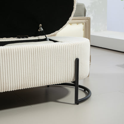 Storage Ottoman Stool – Beige Fabric