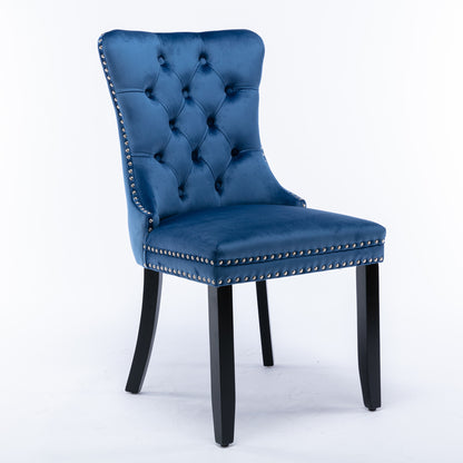Tufted Velvet Dining Chair Set (2 pcs) – Blue