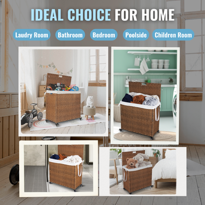 Brown Laundry Hamper with Lid and Wheels