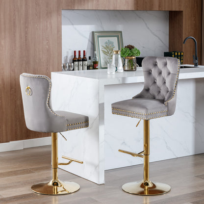 Adjustable Velvet Bar Stool Set of 2 Gray