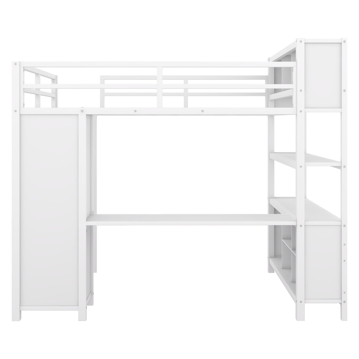 Full Loft Bed with Wardrobe and Shelf White
