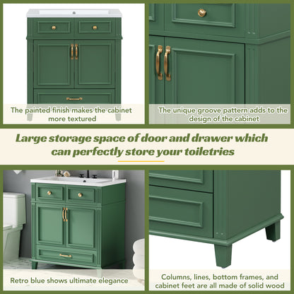 30-Inch Solid Wood Bathroom Vanity with Sink Green
