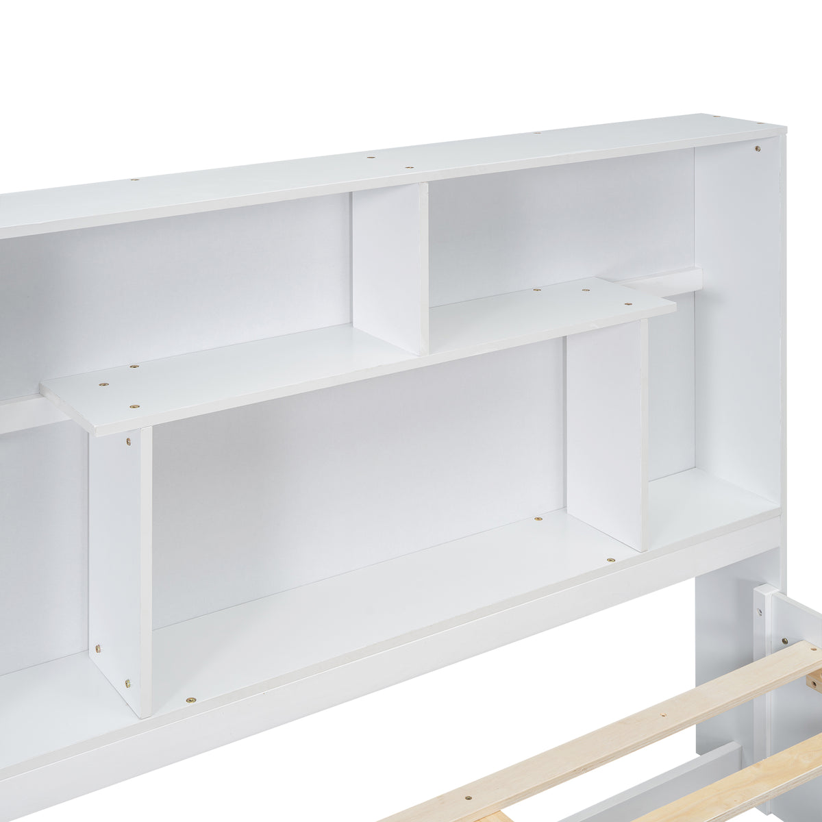 Full Platform Bed with Storage Headboard White