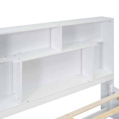 Full Platform Bed with Storage Headboard White