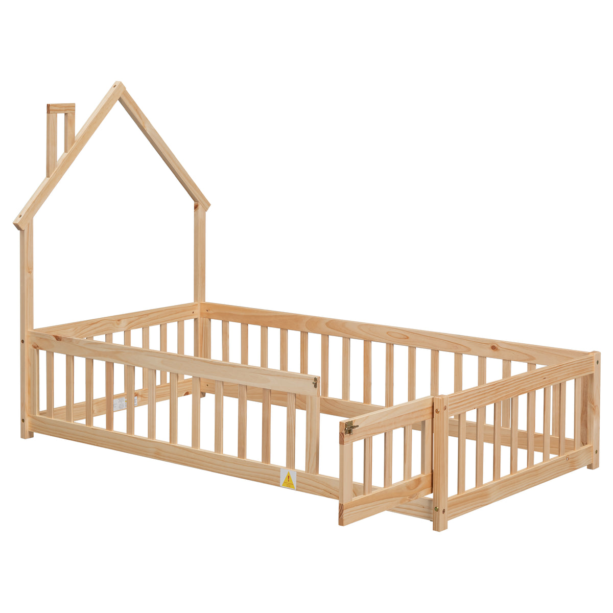 Metal House Floor Bed with Fence – Natural
