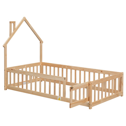 Metal House Floor Bed with Fence – Natural
