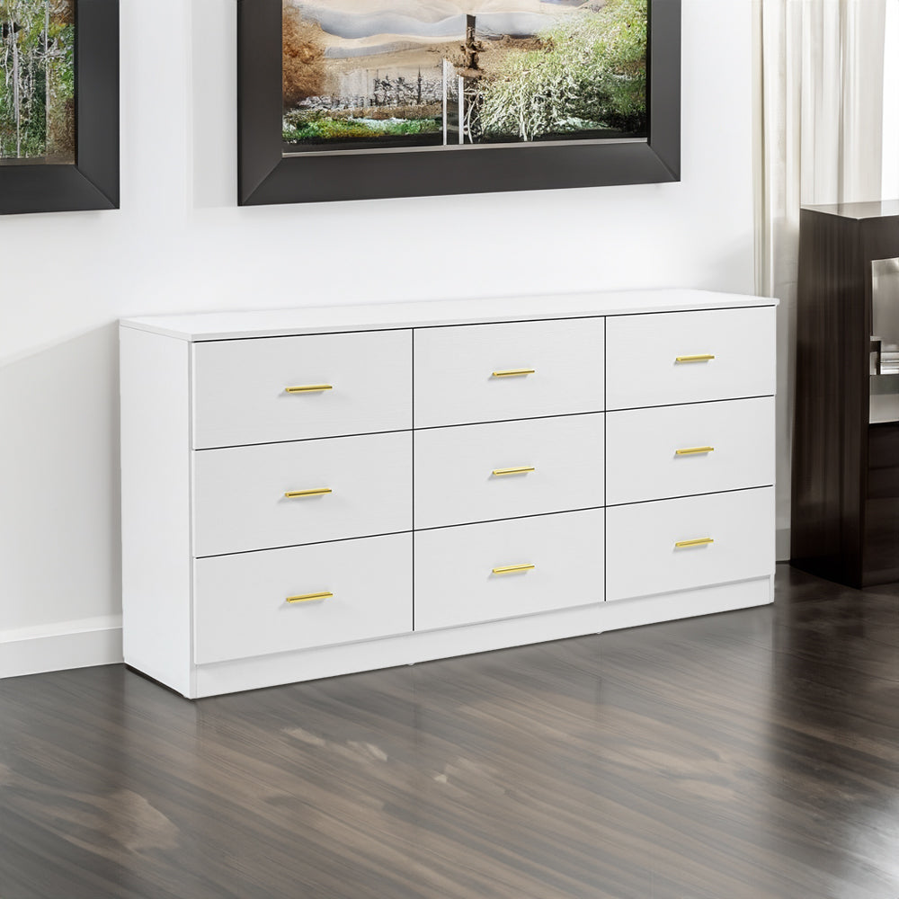 9-Drawer Modern Dresser – Beige Finish