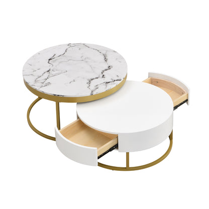 Round Nesting Coffee Table Set White Marble