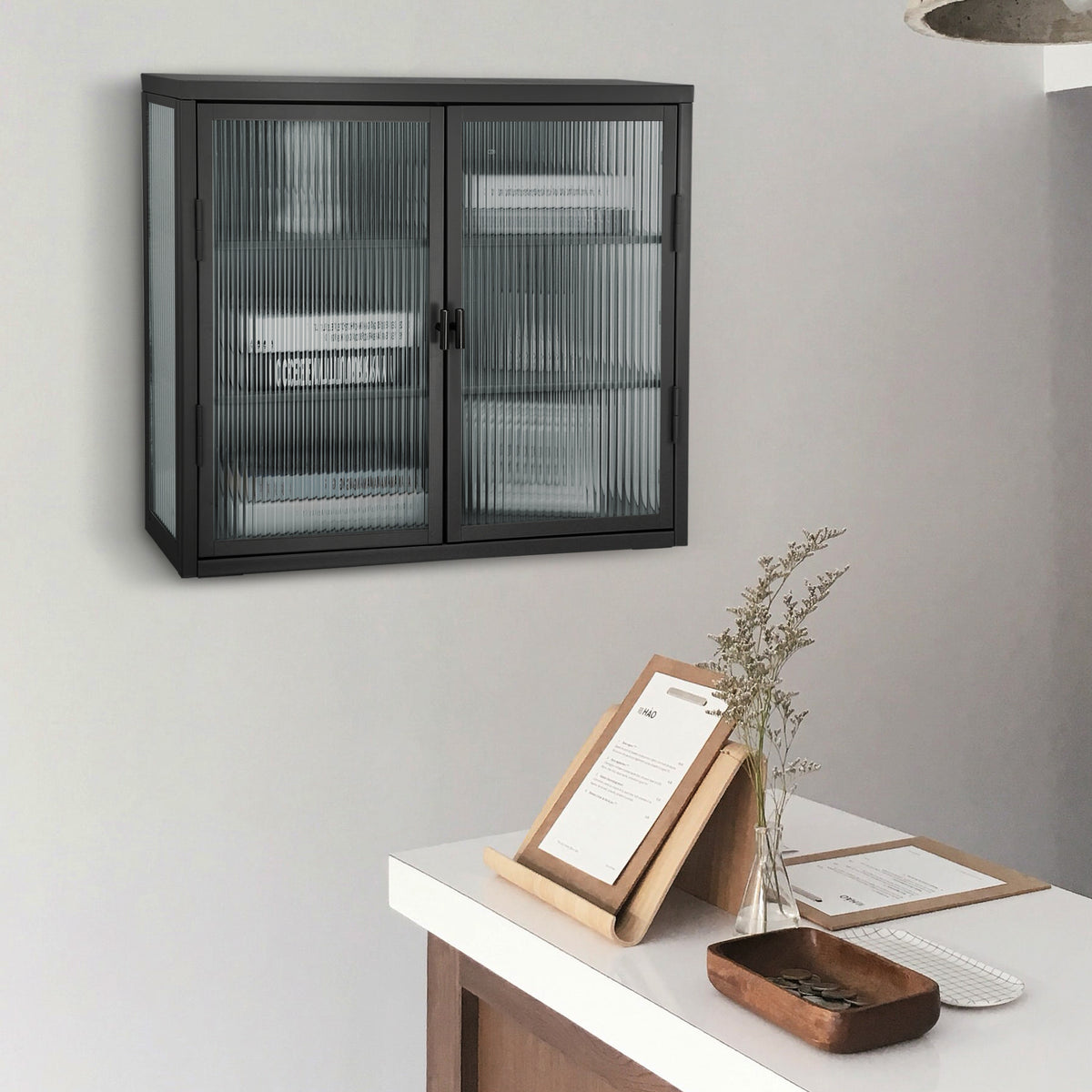 Retro Double Glass Wall Cabinet with Detachable Shelves White