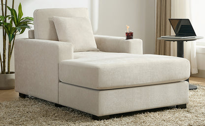 Oversized Chaise Lounge with Pillows Cream
