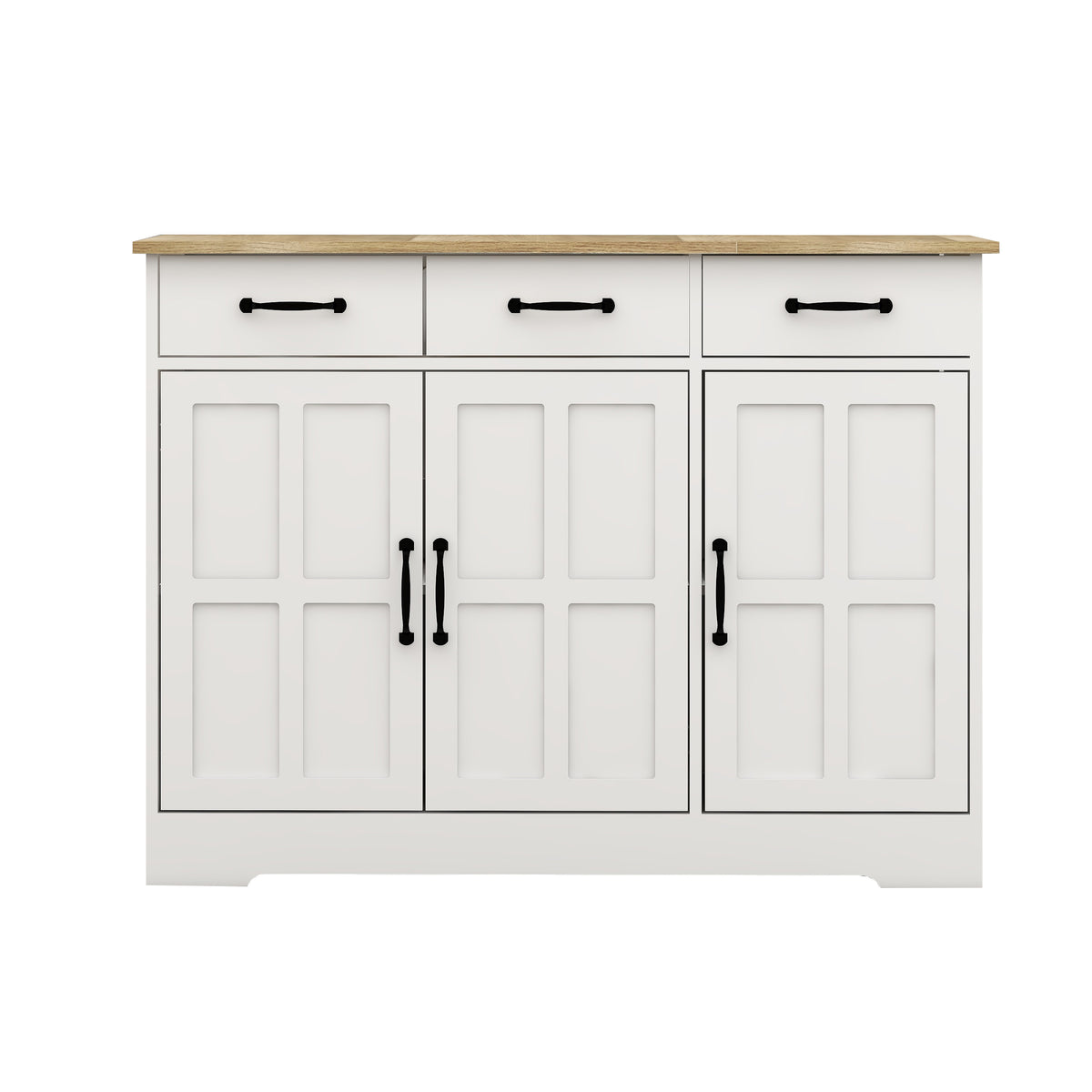 Farmhouse Buffet Sideboard – White 3-Door Cabinet