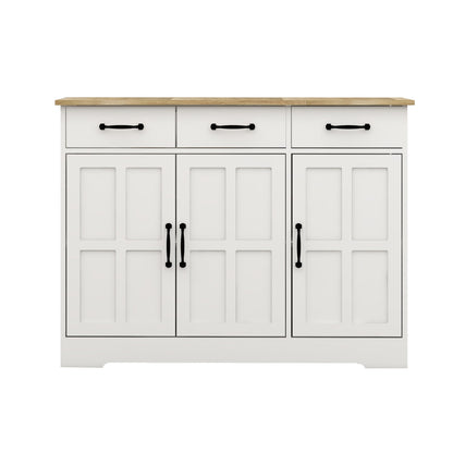 Farmhouse Buffet Sideboard – White 3-Door Cabinet