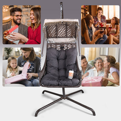 Rattan Swing Egg Chair with Stand Beige
