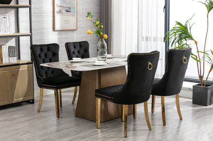 Velvet Dining Chair Set (2 pcs) – Black & Gold Trim