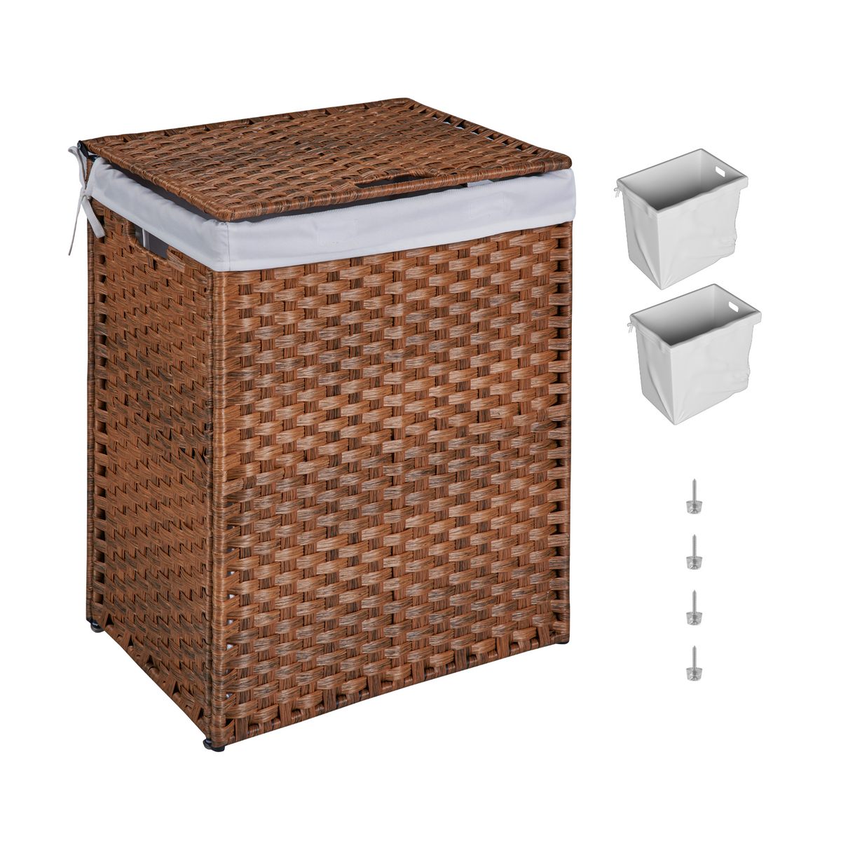Brown Laundry Hamper with Lid and 2 Removable Bags
