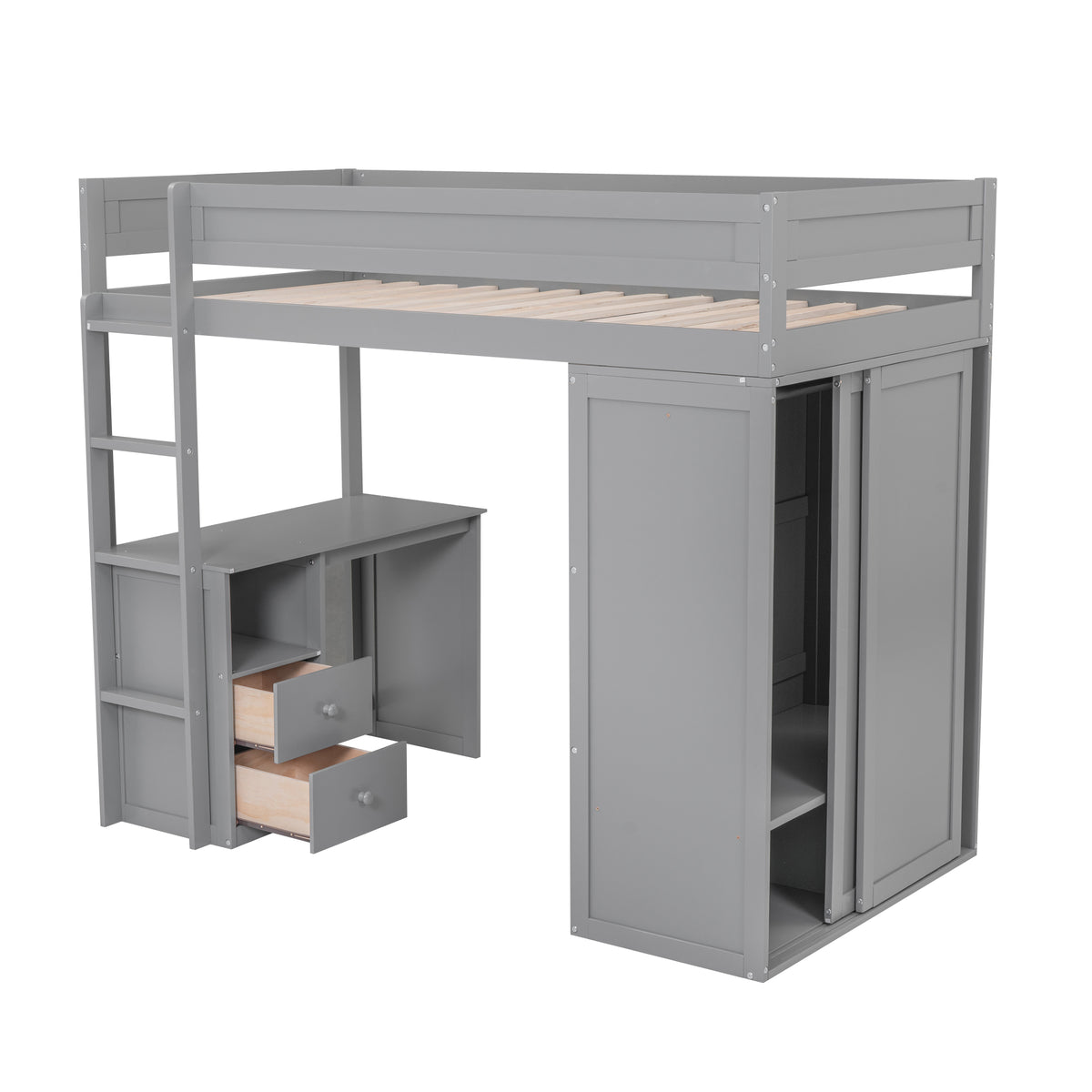 Twin Loft Bed with Wardrobe Gray