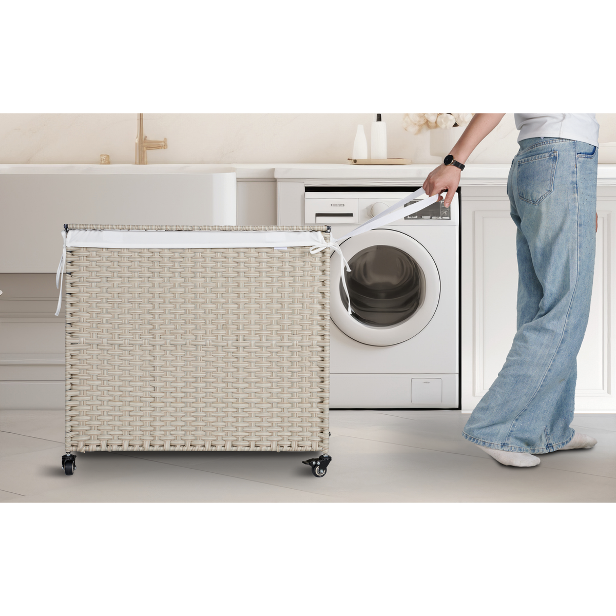 Grey Laundry Hamper with Lid and 2 Removable Bags