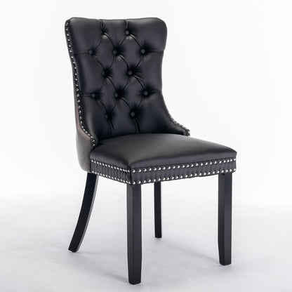 Tufted PU Dining Chairs Set of 2 Black Gray