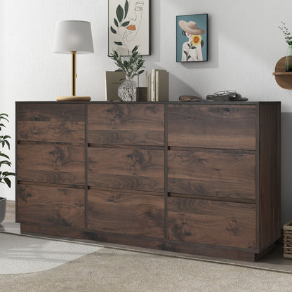 Mid-Century 9-Drawer Dresser Dark Brown