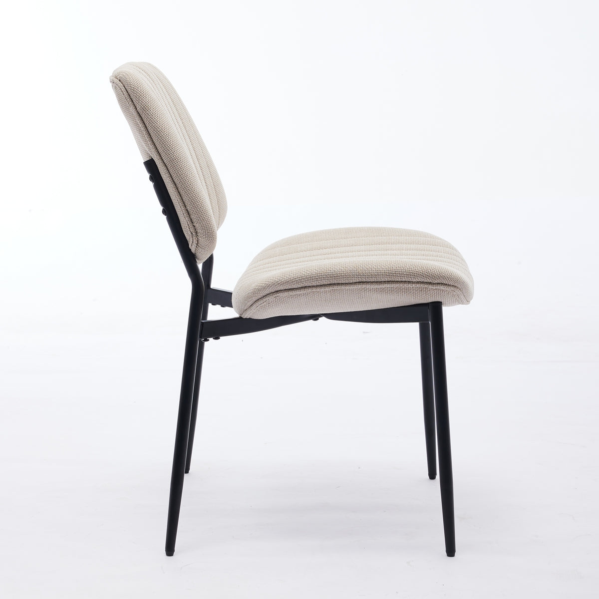 Beige 2-Piece Linen Dining Chair Set – Modern Retro Bentwood Back with Metal Legs