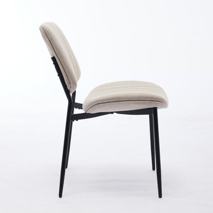 Beige 2-Piece Linen Dining Chair Set – Modern Retro Bentwood Back with Metal Legs