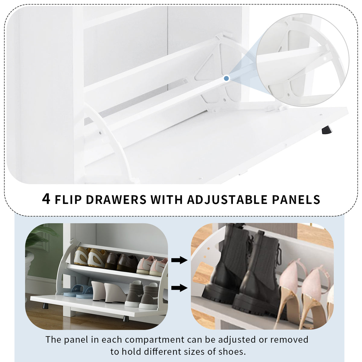 Ultra-Slim White Shoe Cabinet with Flip Drawers