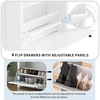Ultra-Slim White Shoe Cabinet with Flip Drawers