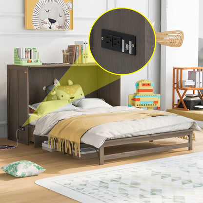 Queen Murphy Bed with Built-In Charging Station – Beige