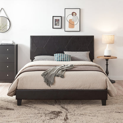 Queen Upholstered Platform Bed – Black Faux Leather
