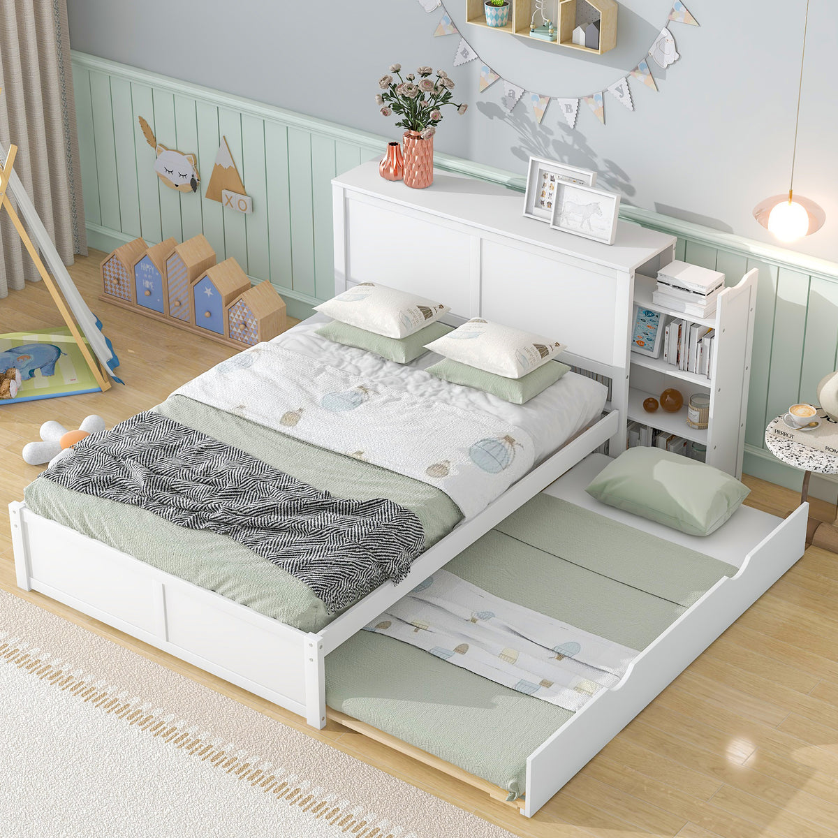 Full Storage Platform Bed with Trundle White
