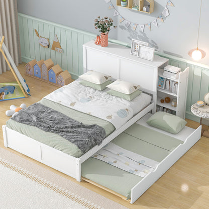 Full Storage Platform Bed with Trundle White