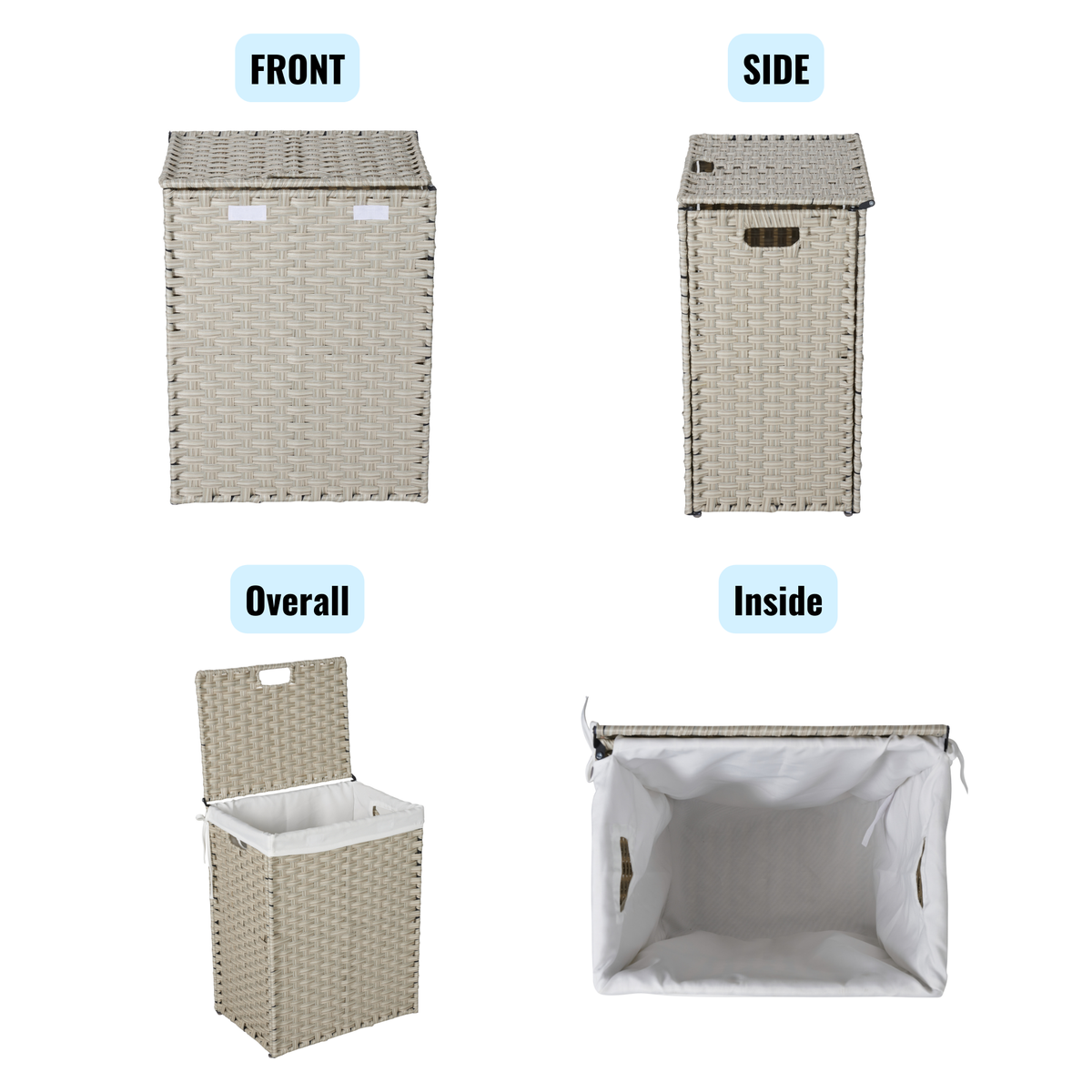 Light Grey Laundry Hamper with Lid and Wheels