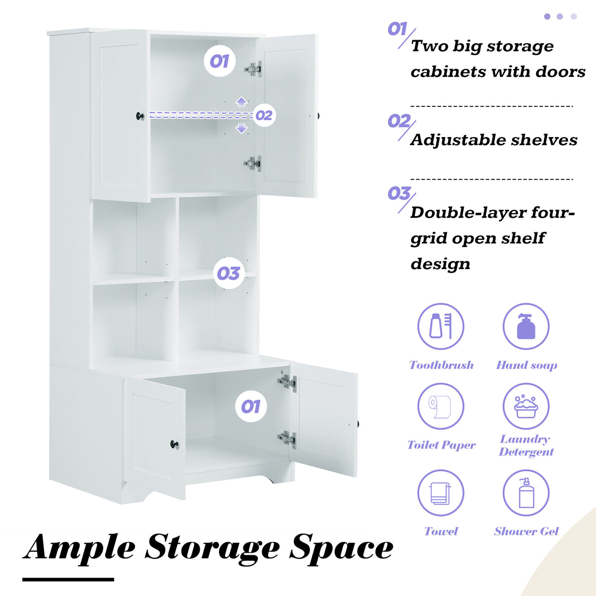 4-Door Bathroom Storage Cabinet White Finish