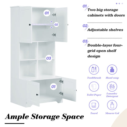 4-Door Bathroom Storage Cabinet White Finish