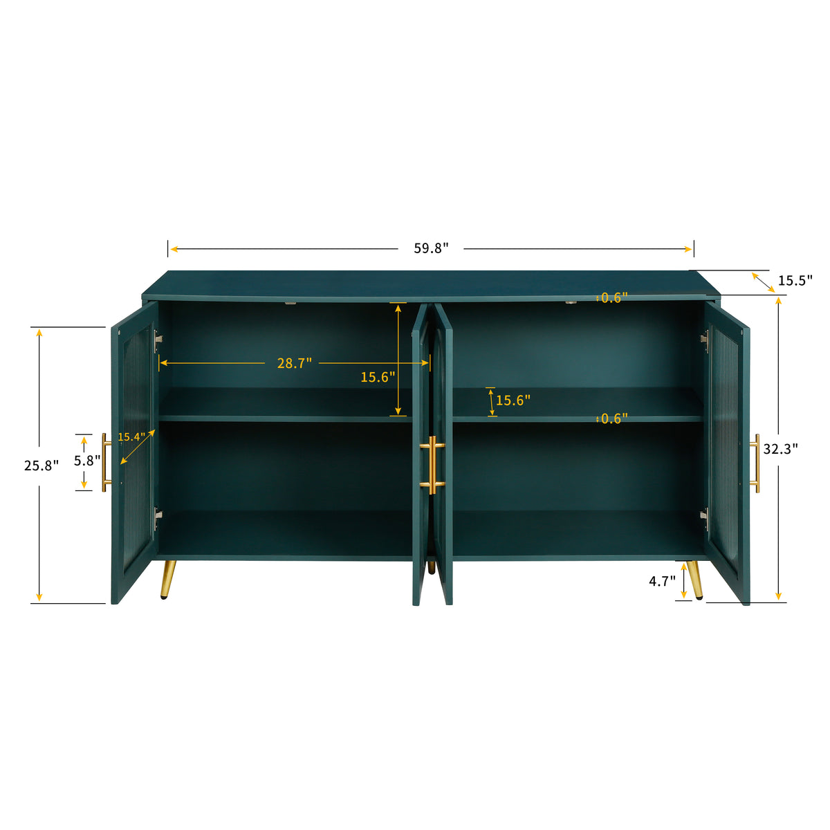 65” Blue Wood Media Console – Adjustable Shelves