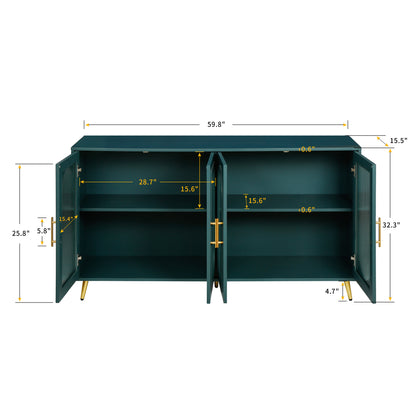 65” Blue Wood Media Console – Adjustable Shelves