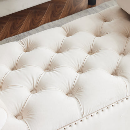 Velvet Storage Bench with Nailhead Trim Cream