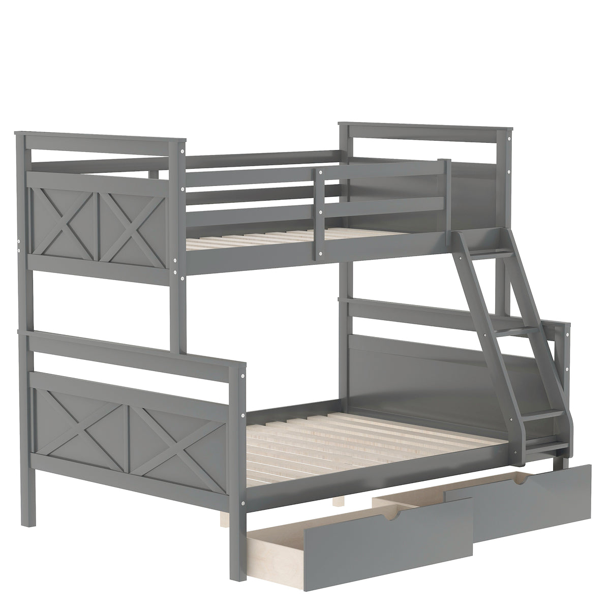 Twin Over Full Bunk Bed with Ladder Gray