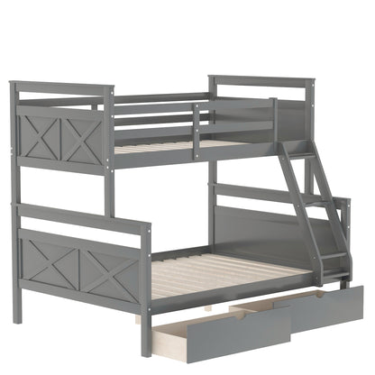 Twin Over Full Bunk Bed with Ladder Gray