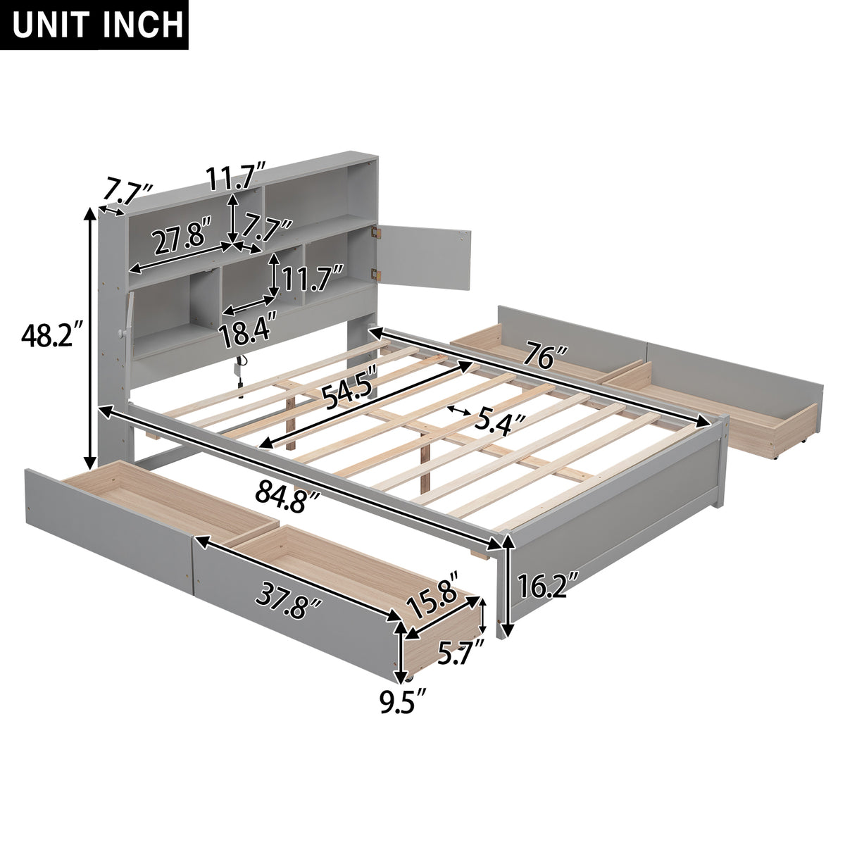 Full Platform Bed Gray